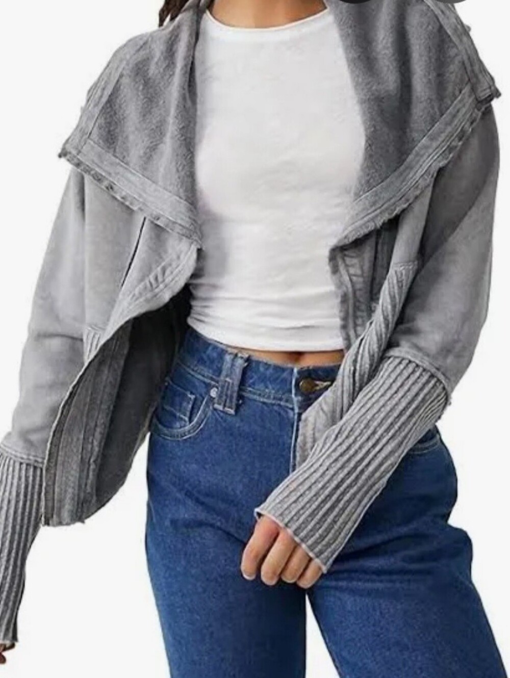 Free People Waffel Asymmetrical Hazel Zip Up Sweater In Metal Stiletto